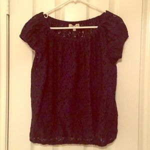 Jones New York: Blue lace peasant top